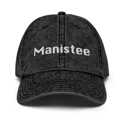 'Manistee' Vintage Baseball Cap | White/Black Embroidery