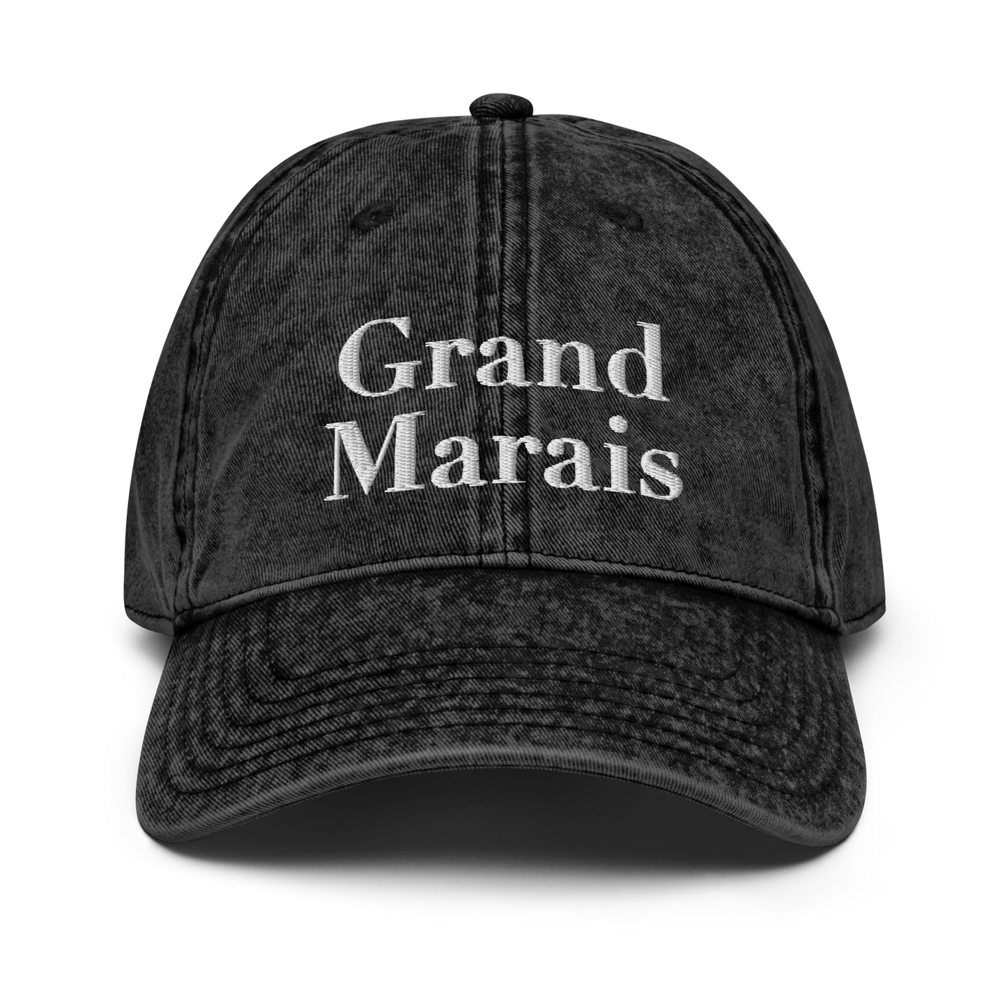 'Grand Marais' Vintage Baseball Cap | White/Black Embroidery