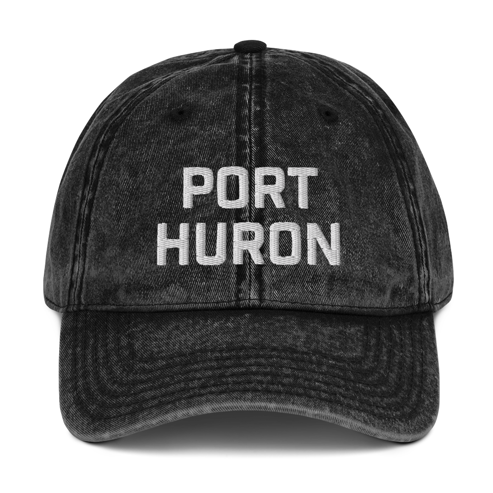 'Port Huron' Vintage Baseball Cap | White/Black Embroidery