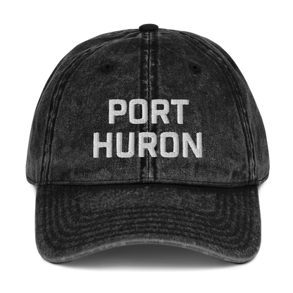 'Port Huron' Vintage Baseball Cap | White/Black Embroidery