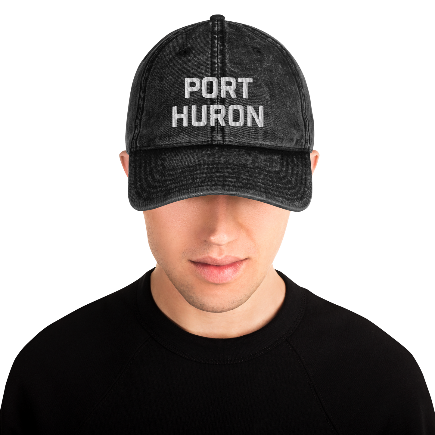 'Port Huron' Vintage Baseball Cap | White/Black Embroidery