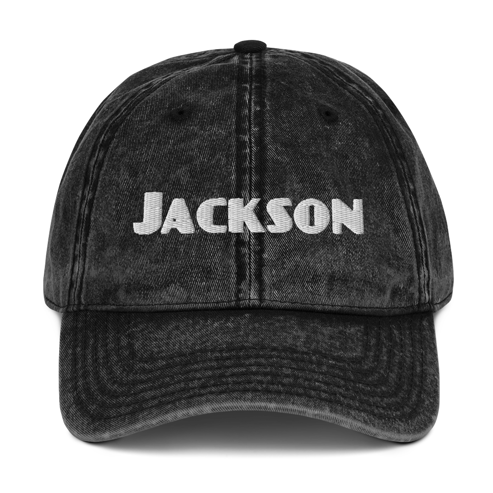 'Jackson' Vintage Baseball Cap | White/Black Embroidery