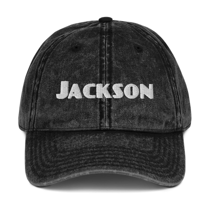 'Jackson' Vintage Baseball Cap | White/Black Embroidery