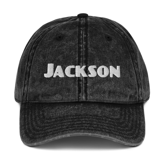 'Jackson' Vintage Baseball Cap | White/Black Embroidery