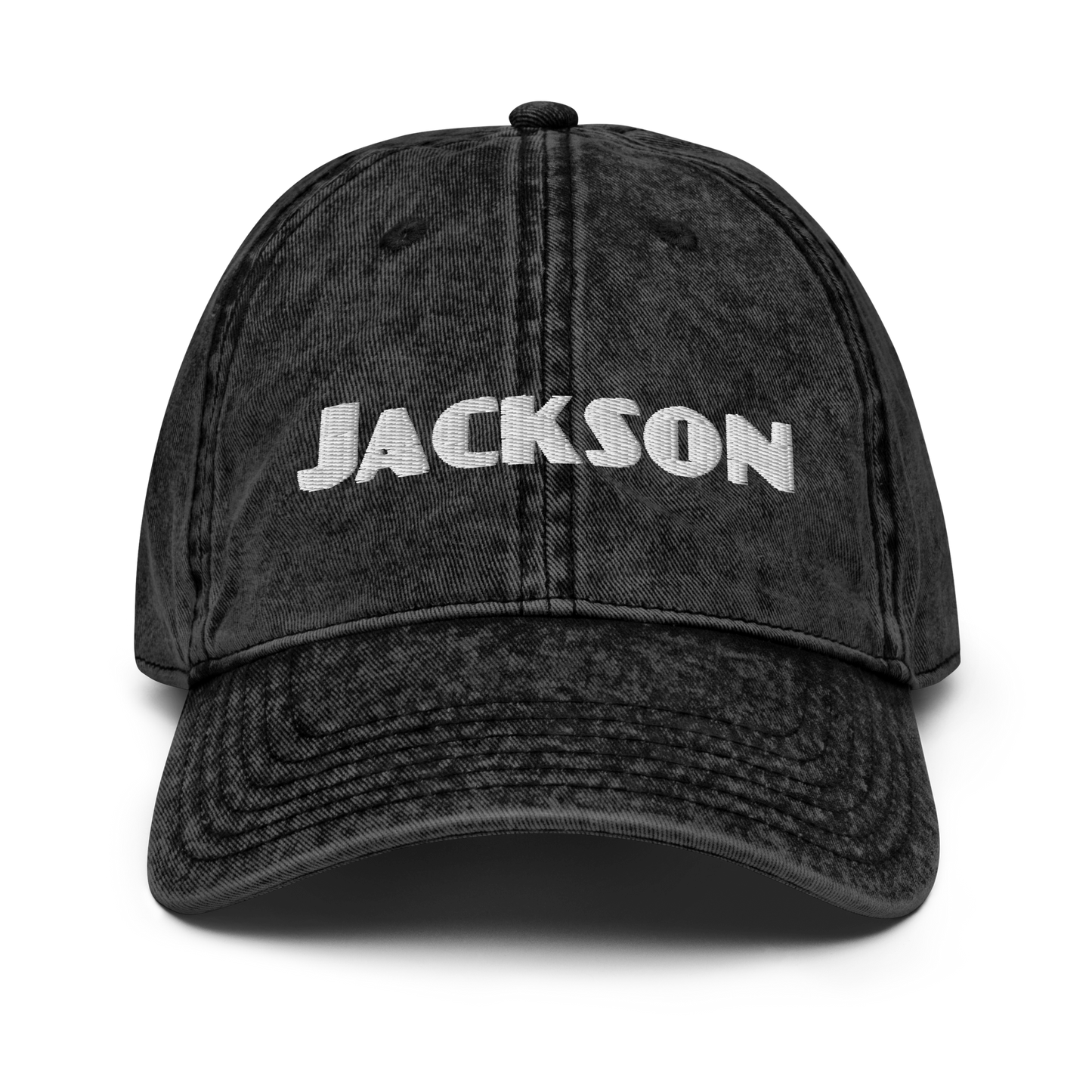 'Jackson' Vintage Baseball Cap | White/Black Embroidery