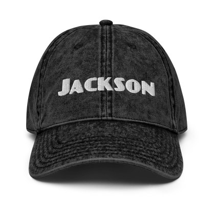 'Jackson' Vintage Baseball Cap | White/Black Embroidery