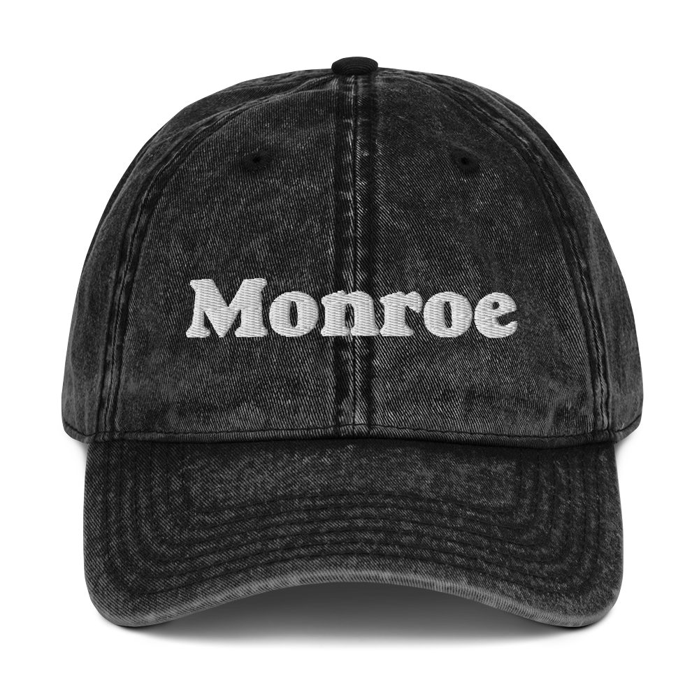 'Monroe' Vintage Baseball Cap | White/Black Embroidery