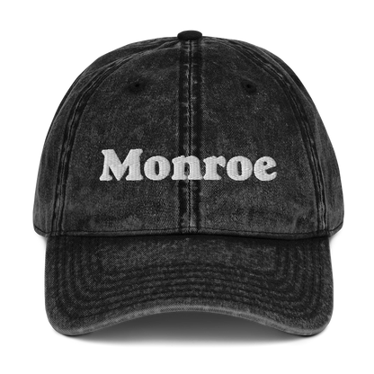 'Monroe' Vintage Baseball Cap | White/Black Embroidery