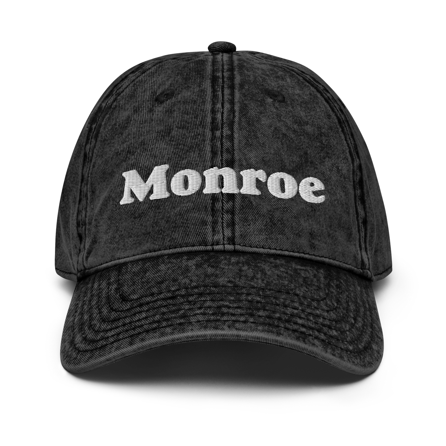 'Monroe' Vintage Baseball Cap | White/Black Embroidery