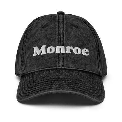 'Monroe' Vintage Baseball Cap | White/Black Embroidery