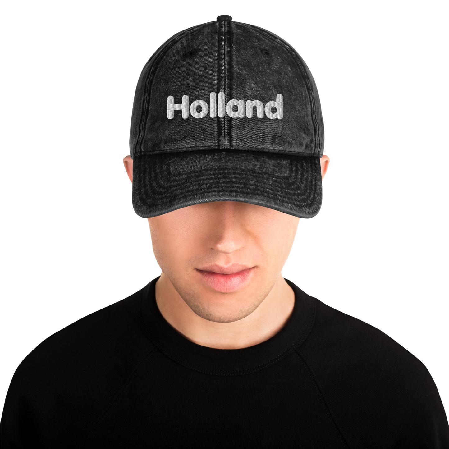 'Holland' Vintage Baseball Cap | White/Black Embroidery