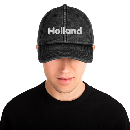 'Holland' Vintage Baseball Cap | White/Black Embroidery