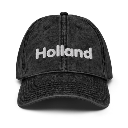 'Holland' Vintage Baseball Cap | White/Black Embroidery