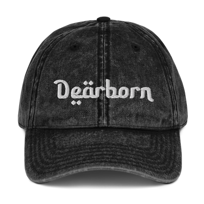 'Dearborn' Vintage Baseball Cap | White/Black Embroidery