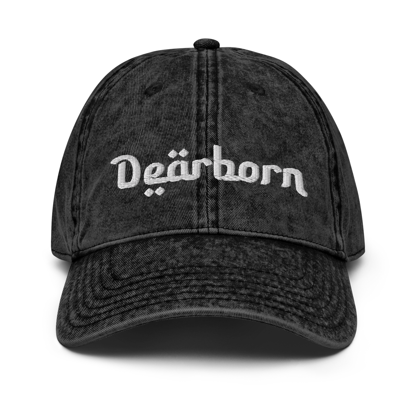 'Dearborn' Vintage Baseball Cap | White/Black Embroidery