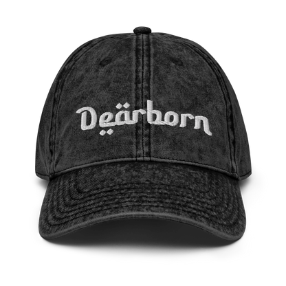 'Dearborn' Vintage Baseball Cap | White/Black Embroidery