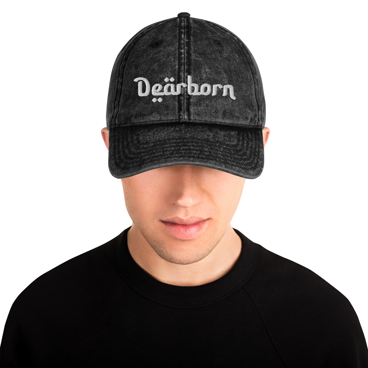 'Dearborn' Vintage Baseball Cap | White/Black Embroidery