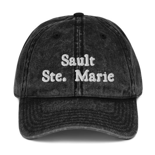 'Sault Ste. Marie' Vintage Baseball Cap | White/Black Embroidery