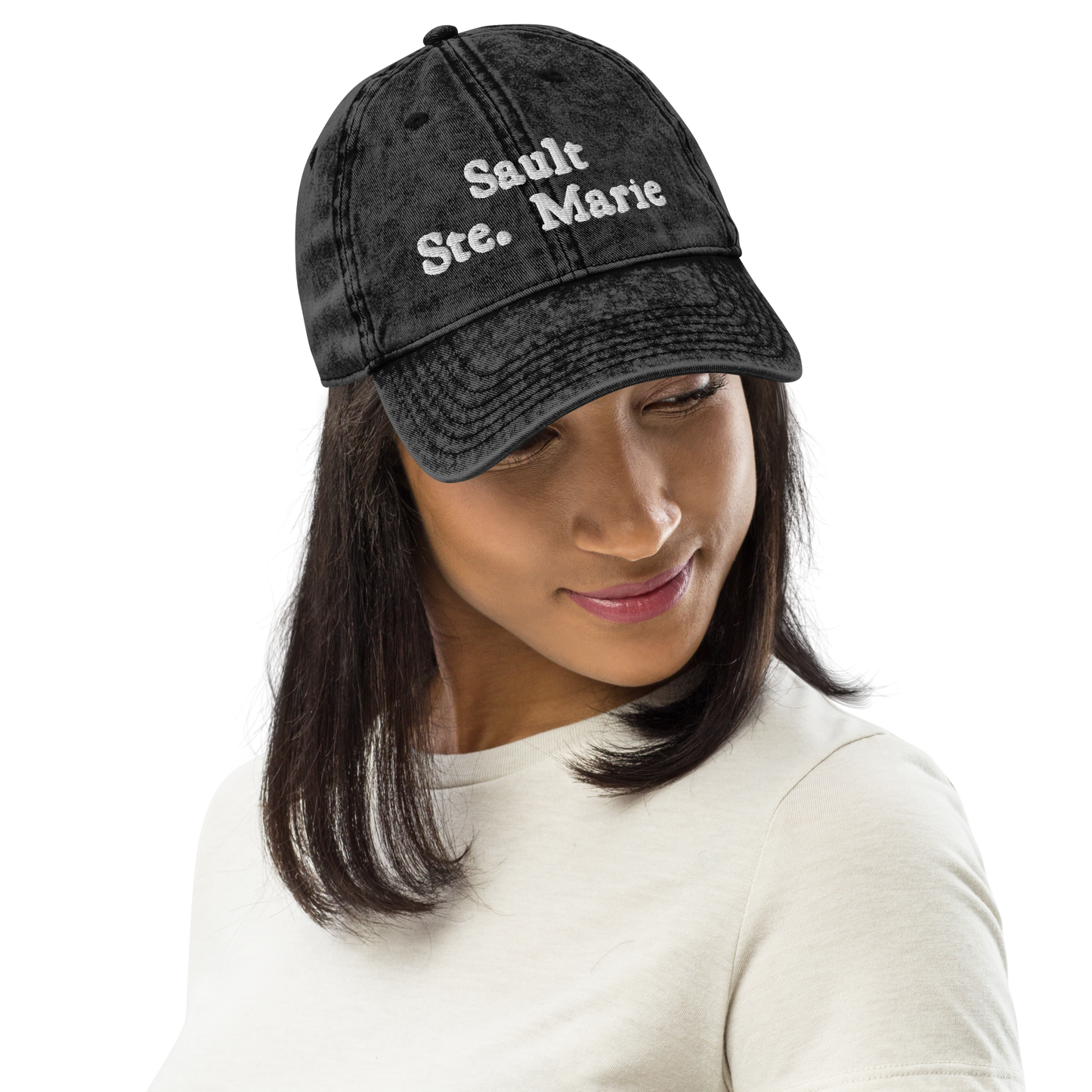 'Sault Ste. Marie' Vintage Baseball Cap | White/Black Embroidery