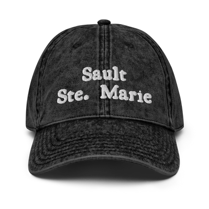 'Sault Ste. Marie' Vintage Baseball Cap | White/Black Embroidery