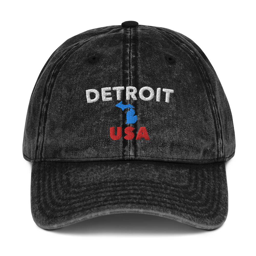 'Detroit USA' Vintage Baseball Cap (w/ MI Outline)