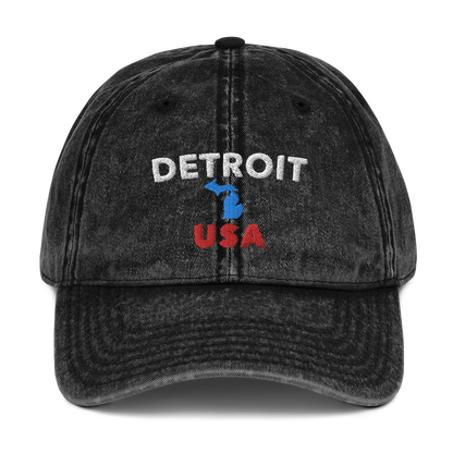 'Detroit USA' Vintage Baseball Cap (w/ MI Outline)