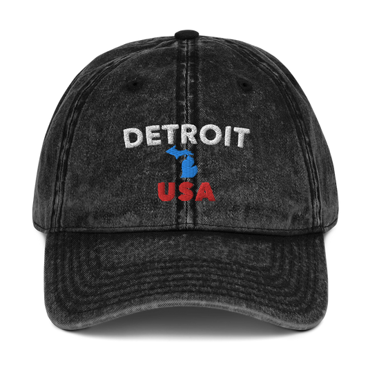 'Detroit USA' Vintage Baseball Cap (w/ MI Outline)