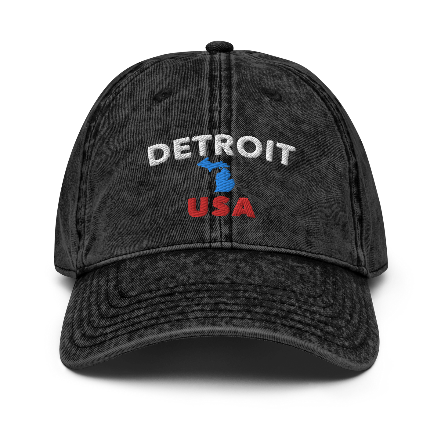 'Detroit USA' Vintage Baseball Cap (w/ MI Outline)