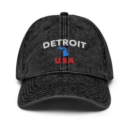 'Detroit USA' Vintage Baseball Cap (w/ MI Outline)