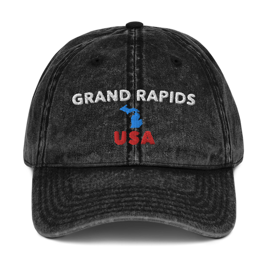 'Grand Rapids USA' Vintage Baseball Cap (w/ Michigan Outline)