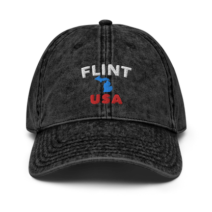 'Flint USA' Vintage Baseball Cap (w/ Michigan Outline)