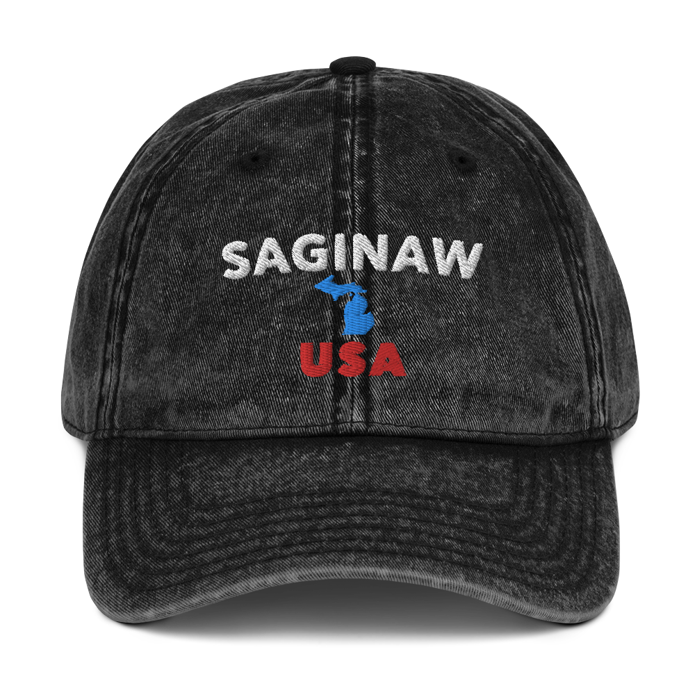 'Saginaw USA' Vintage Baseball Cap (w/ Michigan Outline)