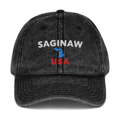 'Saginaw USA' Vintage Baseball Cap (w/ Michigan Outline)