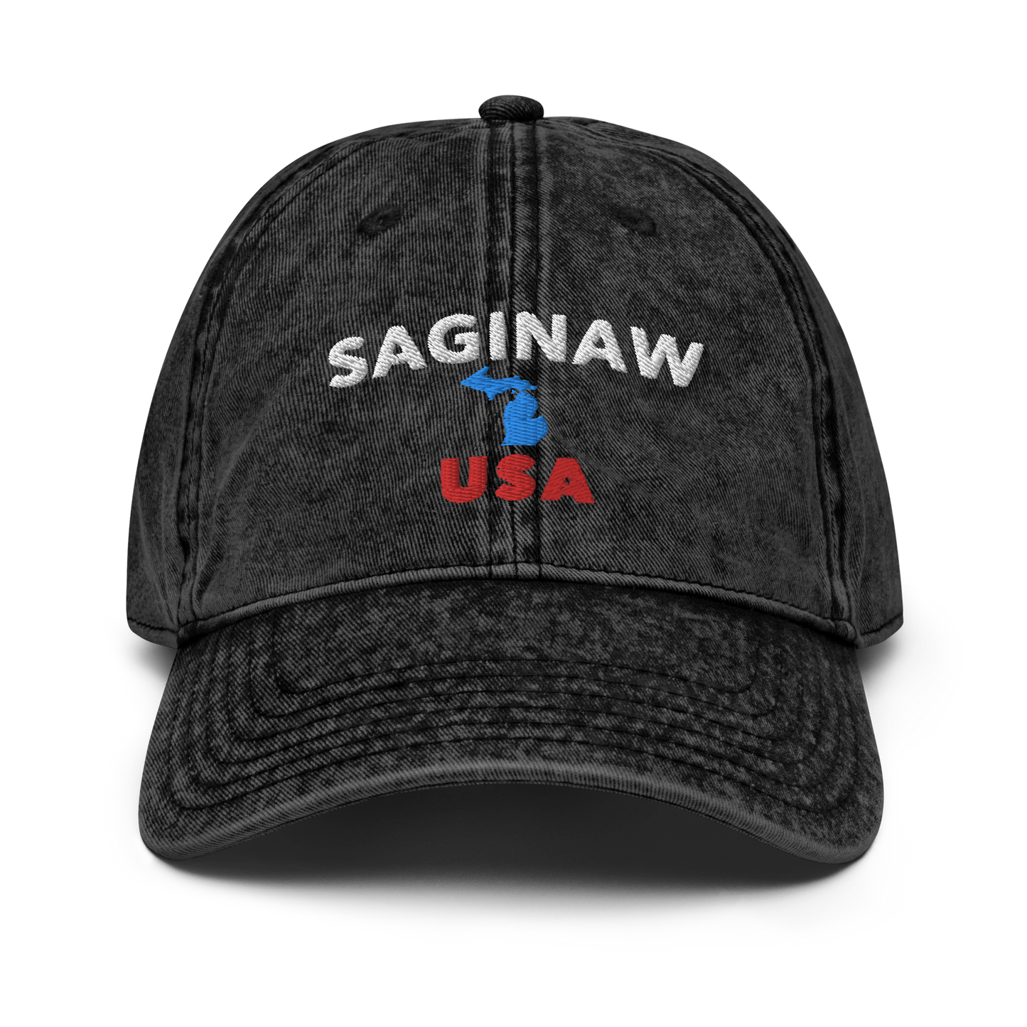 'Saginaw USA' Vintage Baseball Cap (w/ Michigan Outline)