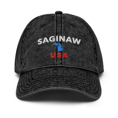 'Saginaw USA' Vintage Baseball Cap (w/ Michigan Outline)