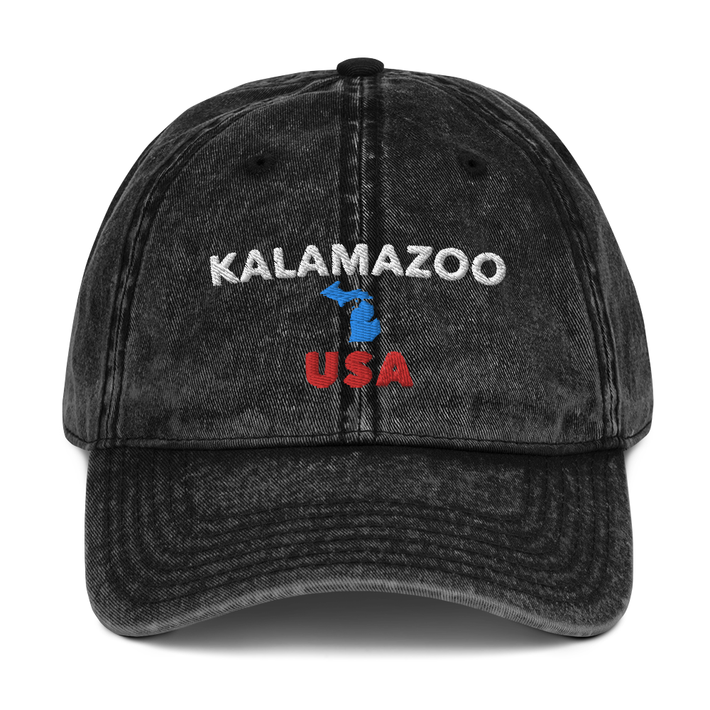 'Kalamazoo USA' Vintage Baseball Cap (w/ Michigan Outline)