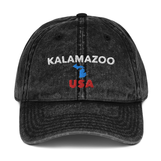 'Kalamazoo USA' Vintage Baseball Cap (w/ Michigan Outline)
