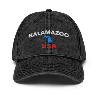 'Kalamazoo USA' Vintage Baseball Cap (w/ Michigan Outline)