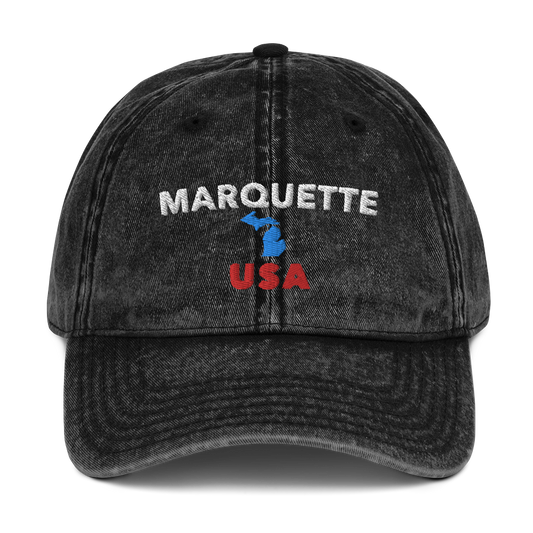 'Marquette USA' Vintage Baseball Cap (w/ Michigan Outline)