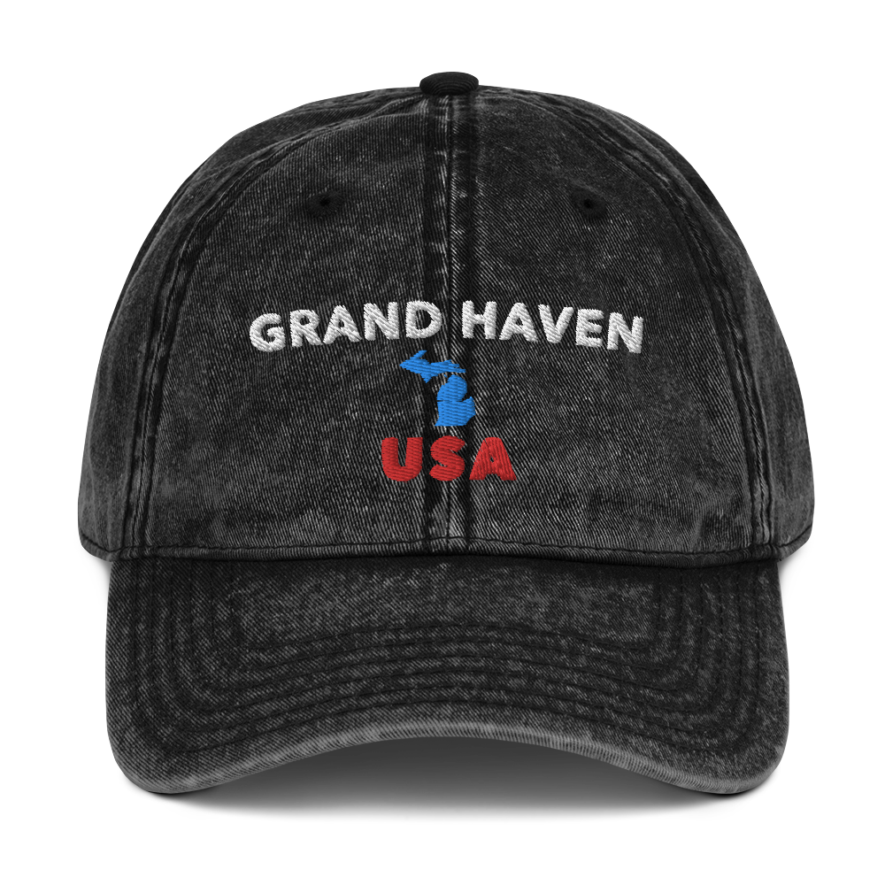 'Grand Haven USA' Vintage Baseball Hat (w/ Michigan Outline)