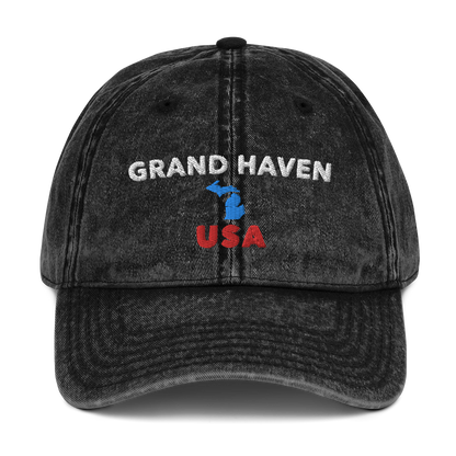 'Grand Haven USA' Vintage Baseball Hat (w/ Michigan Outline)