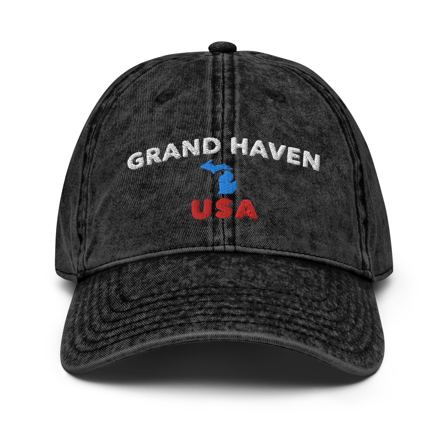 'Grand Haven USA' Vintage Baseball Hat (w/ Michigan Outline)