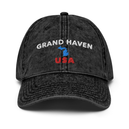 'Grand Haven USA' Vintage Baseball Hat (w/ Michigan Outline)