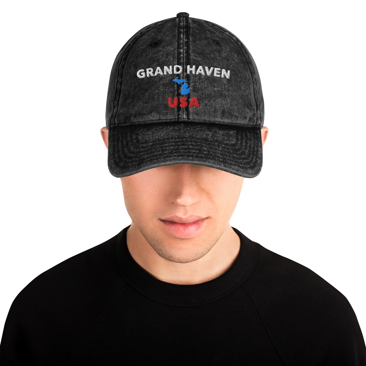 'Grand Haven USA' Vintage Baseball Hat (w/ Michigan Outline)