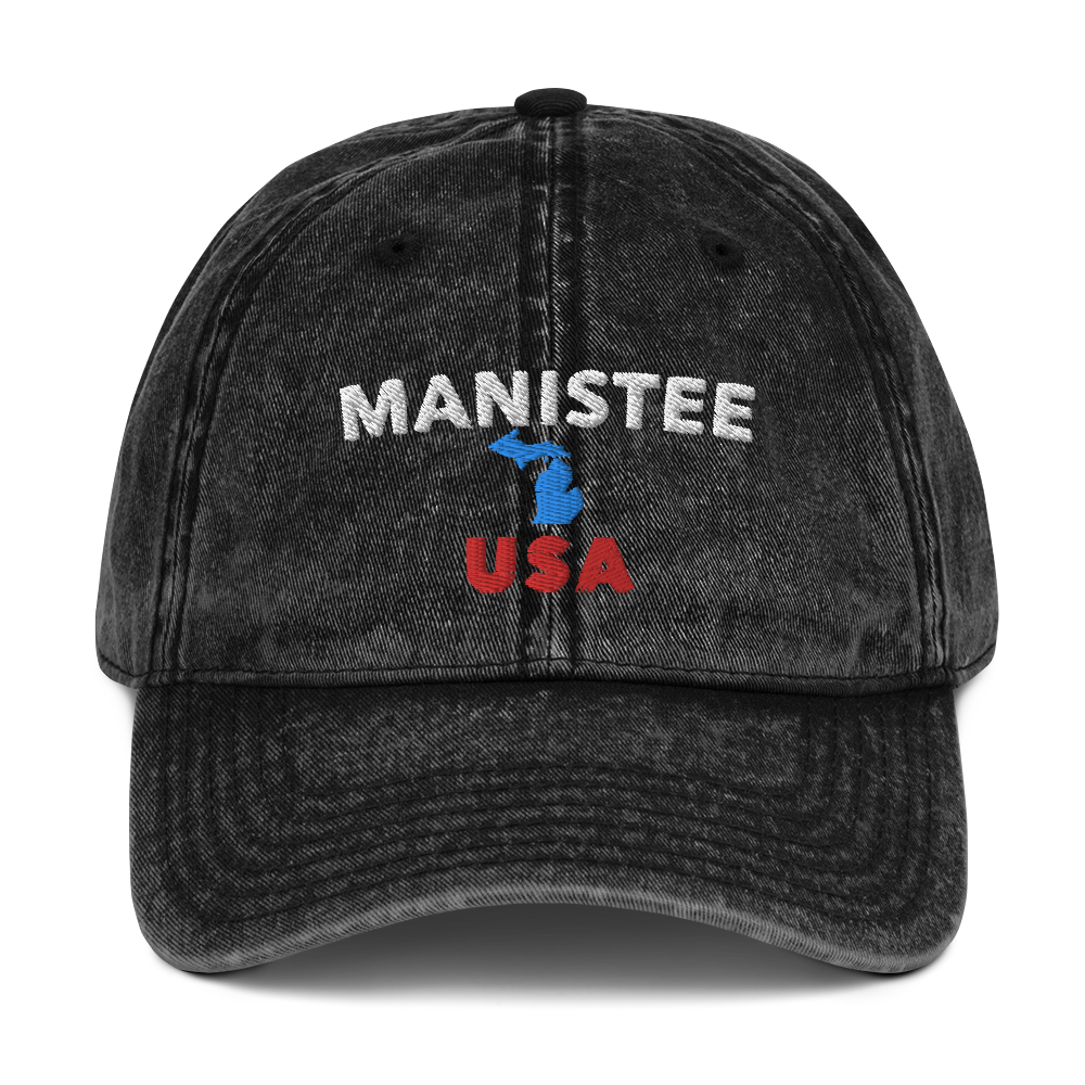 'Manistee USA' Vintage Baseball Cap (w/ Michigan Outline)