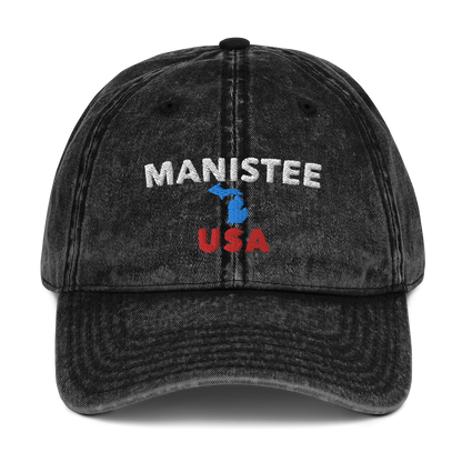 'Manistee USA' Vintage Baseball Cap (w/ Michigan Outline)