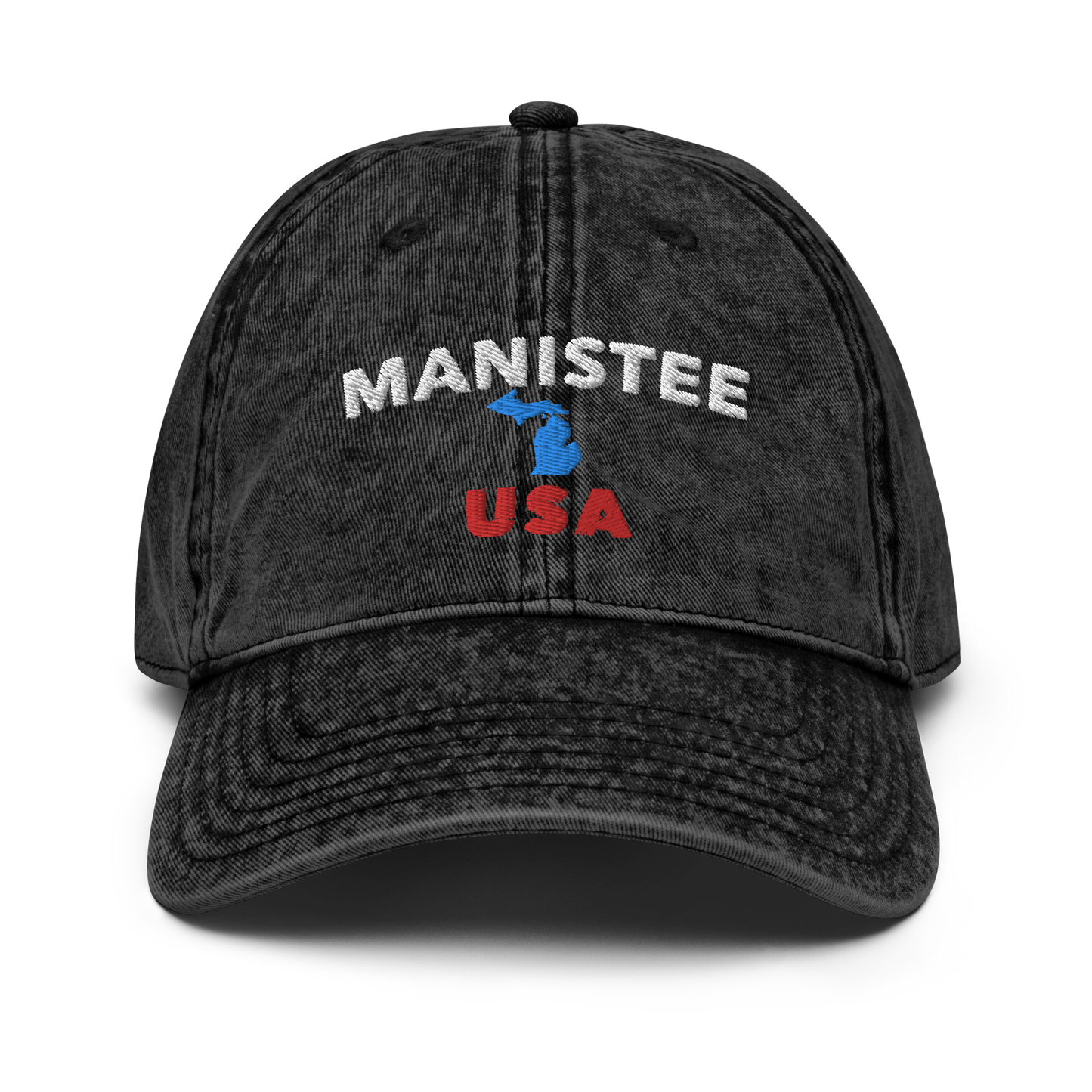 'Manistee USA' Vintage Baseball Cap (w/ Michigan Outline)