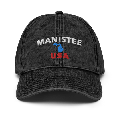 'Manistee USA' Vintage Baseball Cap (w/ Michigan Outline)