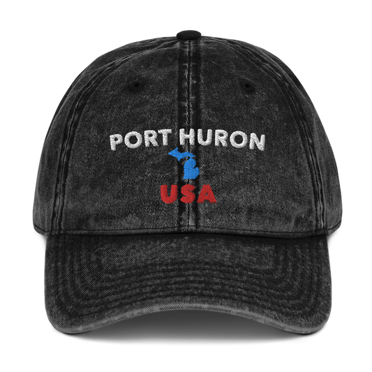 'Port Huron USA' Vintage Baseball Cap (w/ Michigan Outline)