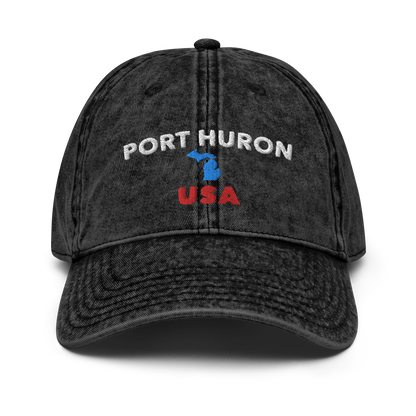 'Port Huron USA' Vintage Baseball Cap (w/ Michigan Outline)